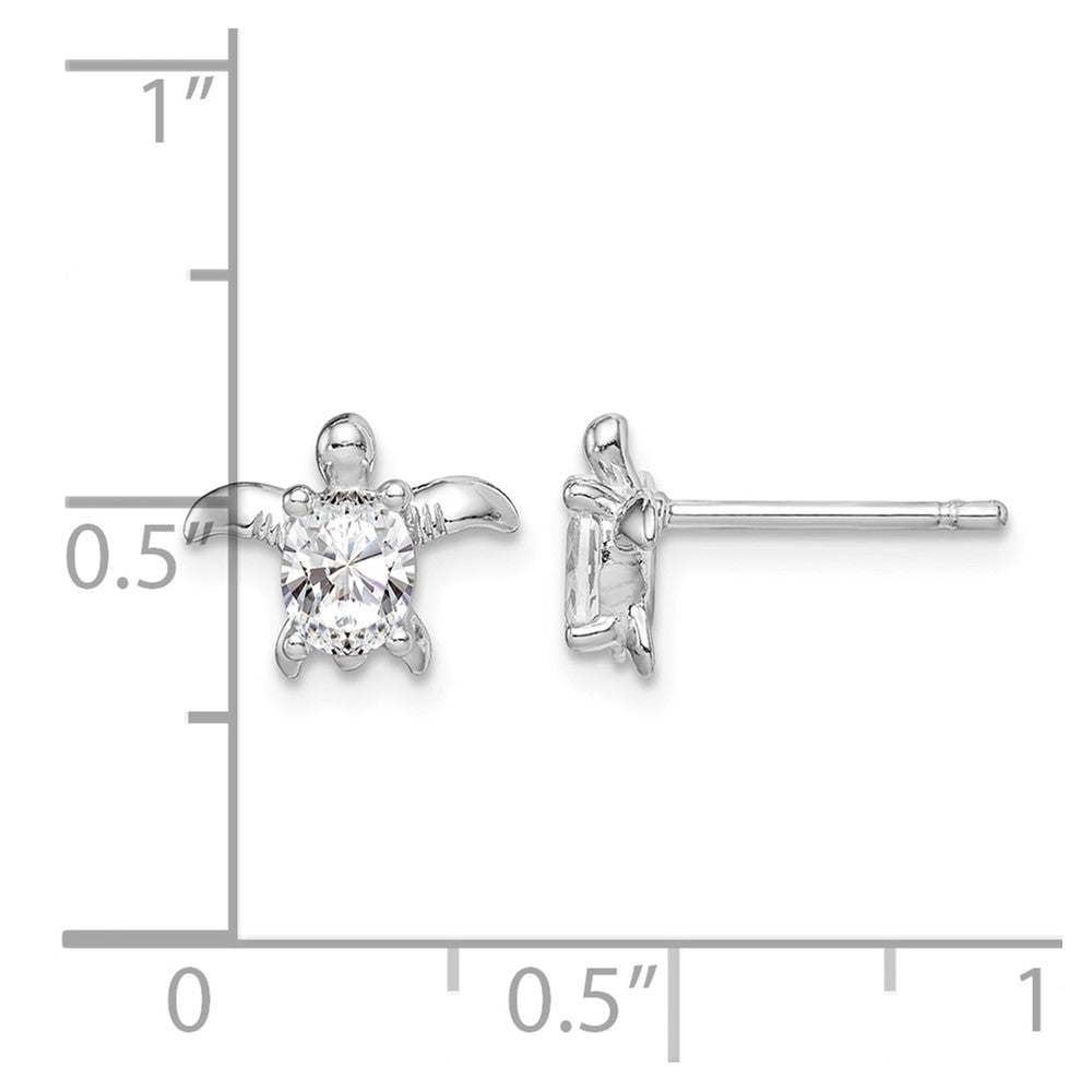 Sterling Silver Rhodium Plated CZ Turtle Post Earrings
