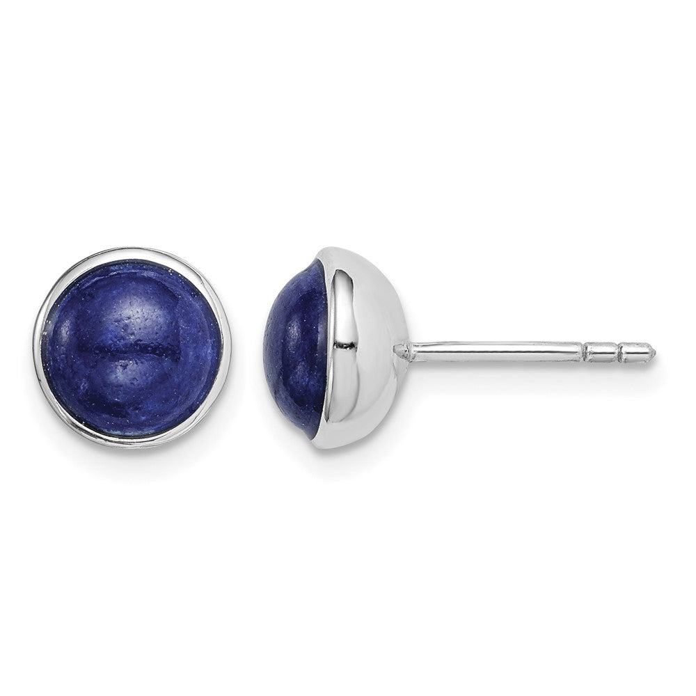 Sterling Silver Rhodium-plated 7mm Lapis Post Earrings