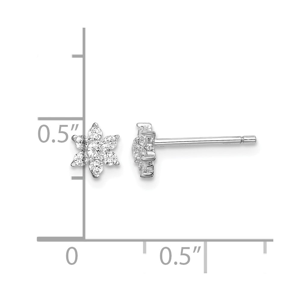 Sterling Silver Rhodium-plated CZ Flower Post Earrings