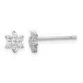 Sterling Silver Rhodium-plated CZ Flower Post Earrings