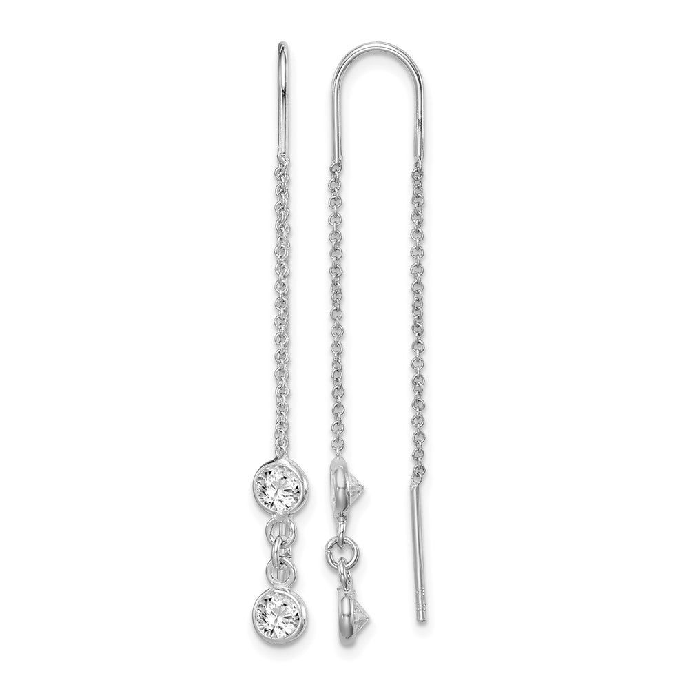 Sterling Silver Rhodium-plated CZ Threader Earrings
