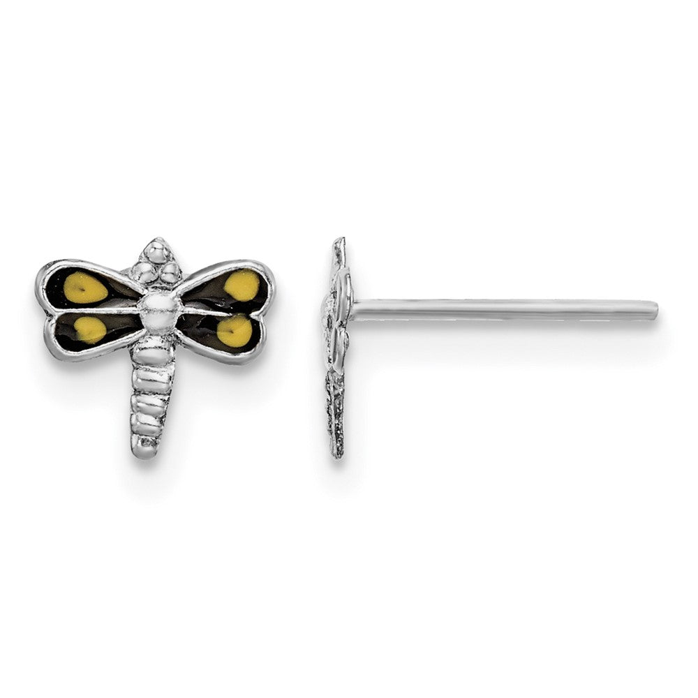 Sterling Silver Rhodium-plated Dragonfly Post Earrings