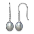 Sterling Silver RH-plated 7-8mm Grey FWC Pearl & CZ Dangle Earrings