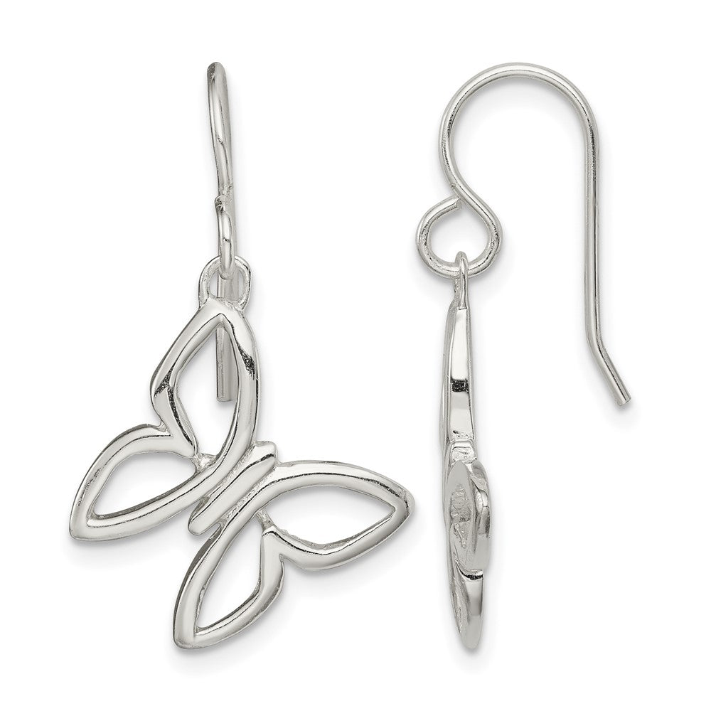 Sterling Silver Butterfly Shepherd Hook Dangle Earrings