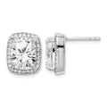 Sterling Silver RH-plated Polished 10x8mm Cushion CZ Halo Post Earrings