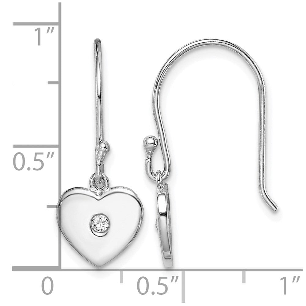 Sterling Silver Rhodium-plated CZ Heart Dangle Earrings