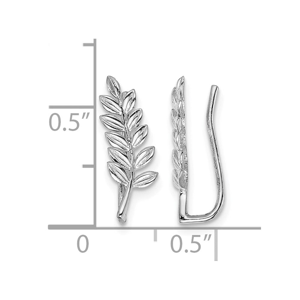 Sterling Silver Rhodium-plated Polished & Textured Leaf Ear Climber Earring