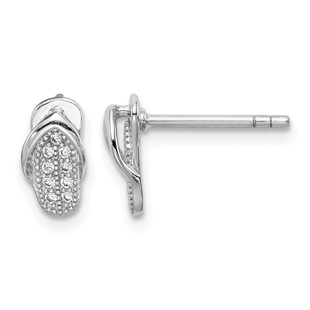Sterling Silver Rhodium-plated CZ Flipflop Post Earrings