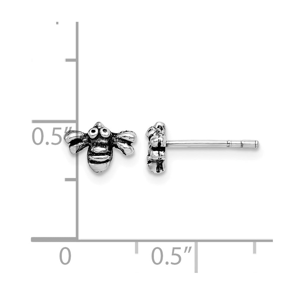 Sterling Silver Rhodium-plated Antiqued Bee Post Earrings