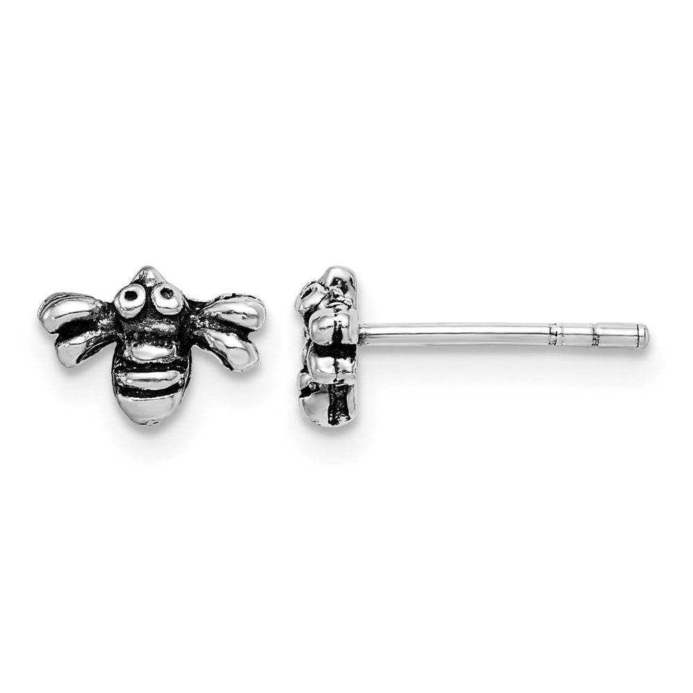 Sterling Silver Rhodium-plated Antiqued Bee Post Earrings