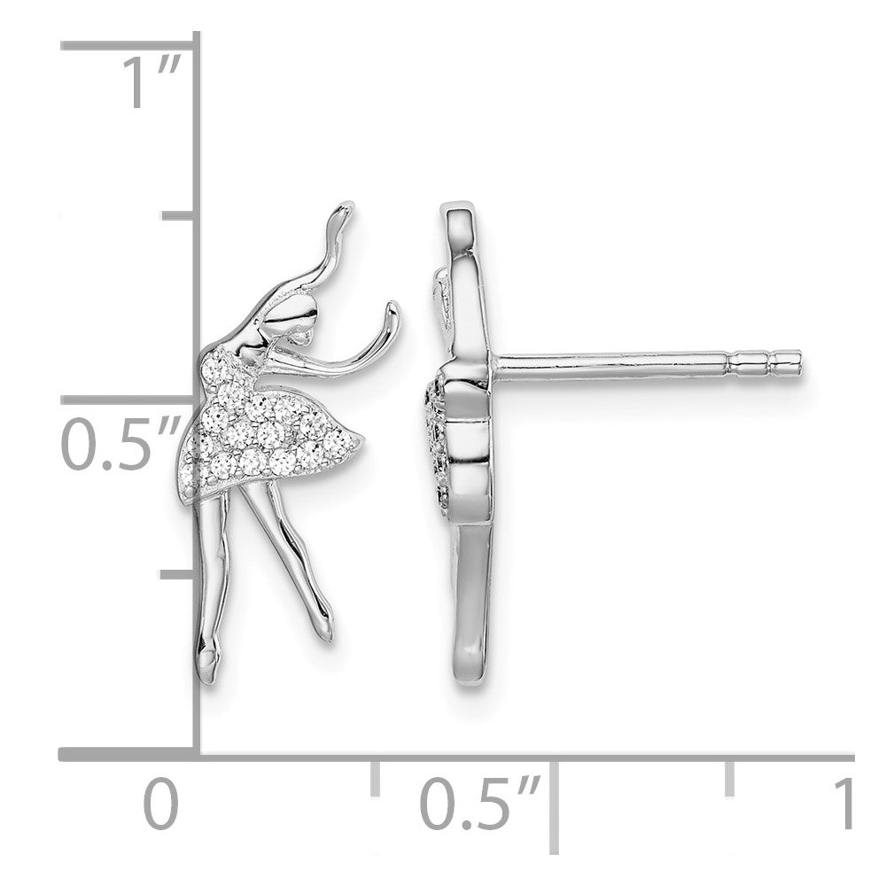 Sterling Silver Rhodium-plated Polished CZ Ballerina Post Earrings