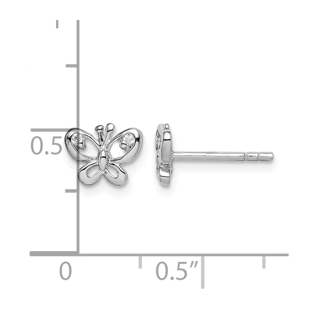 Sterling Silver Rhodium-plated CZ Butterfly Post Earrings