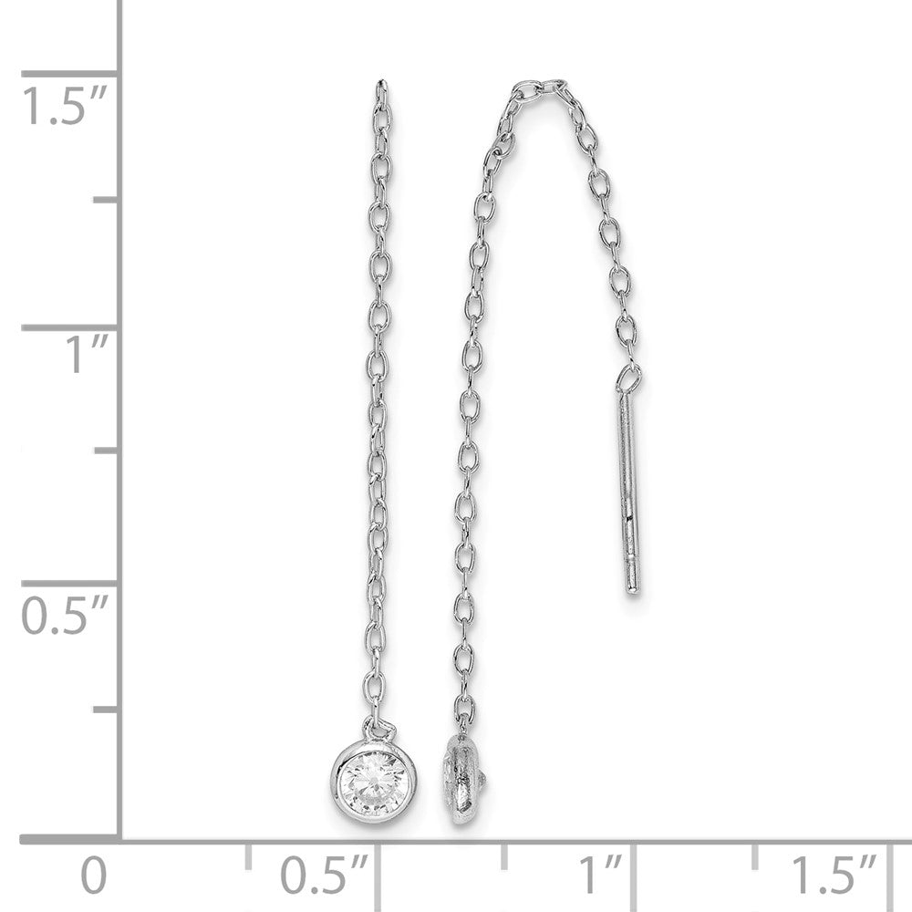 Sterling Silver Rhodium-plated CZ Bezel Chain Threader Earrings