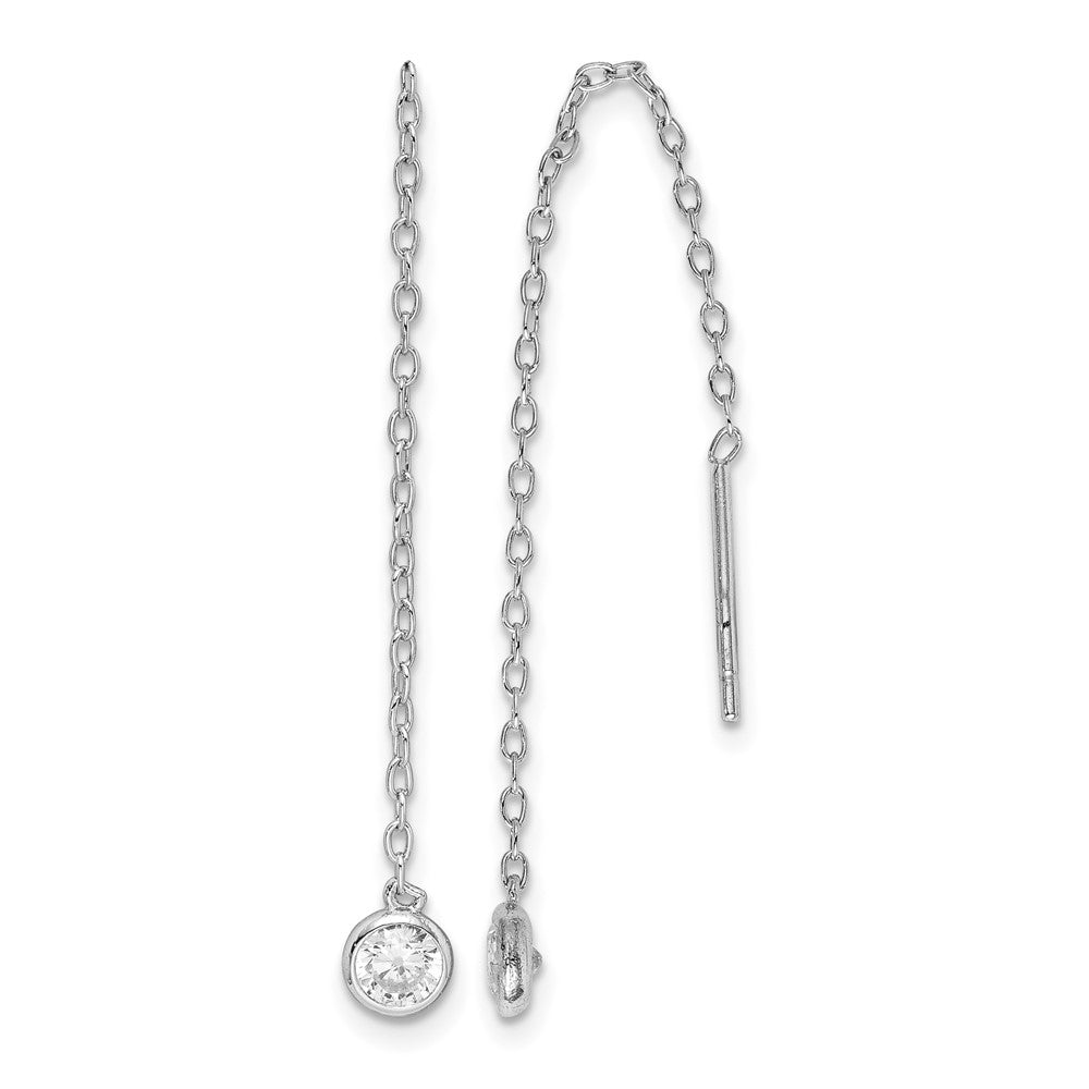 Sterling Silver Rhodium-plated CZ Bezel Chain Threader Earrings