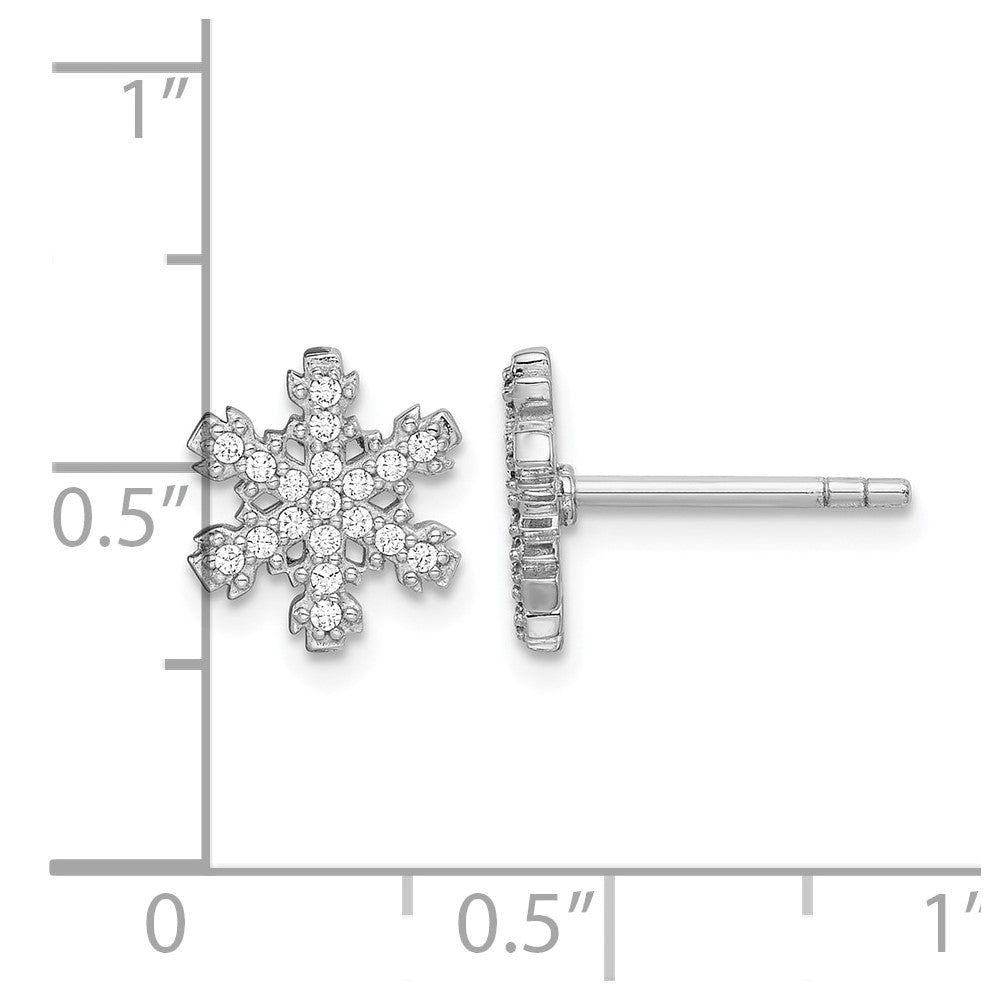 Sterling Silver Rhodium-plated CZ Snowflake Post Earrings
