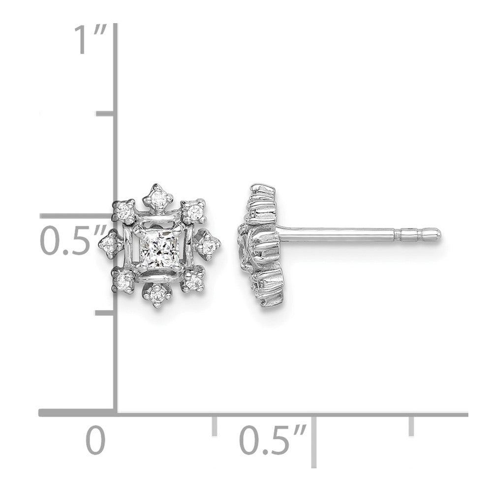 Sterling Silver Rhodium-plated Polished CZ Snowflake Post Earrings