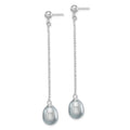 Sterling Silver RH-plated 7-8mm Grey FWC Pearl Post Dangle Earrings