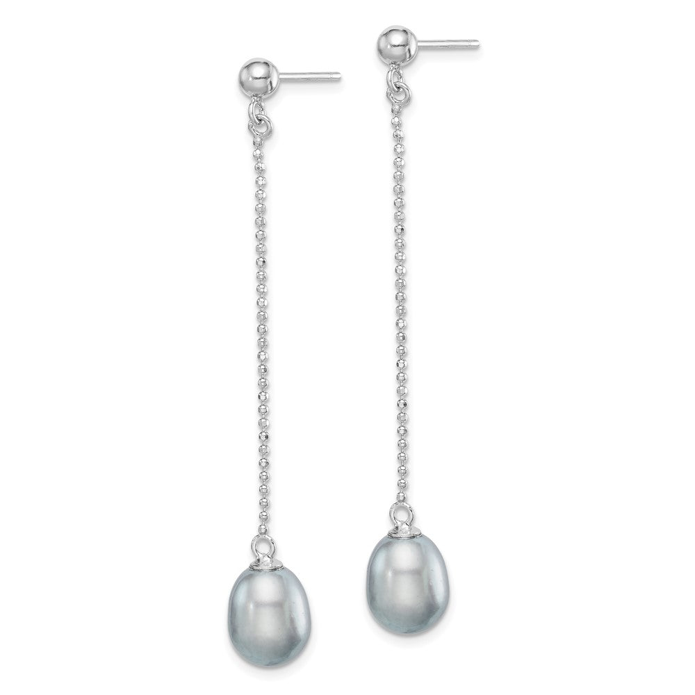 Sterling Silver RH-plated 7-8mm Grey FWC Pearl Post Dangle Earrings