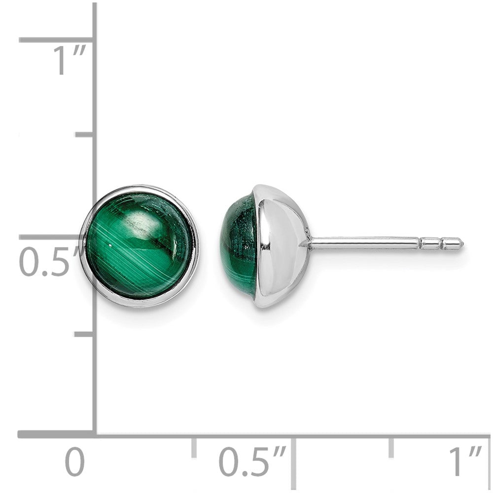 Sterling Silver Rhodium-plated 7mm Malachite Post Earrings
