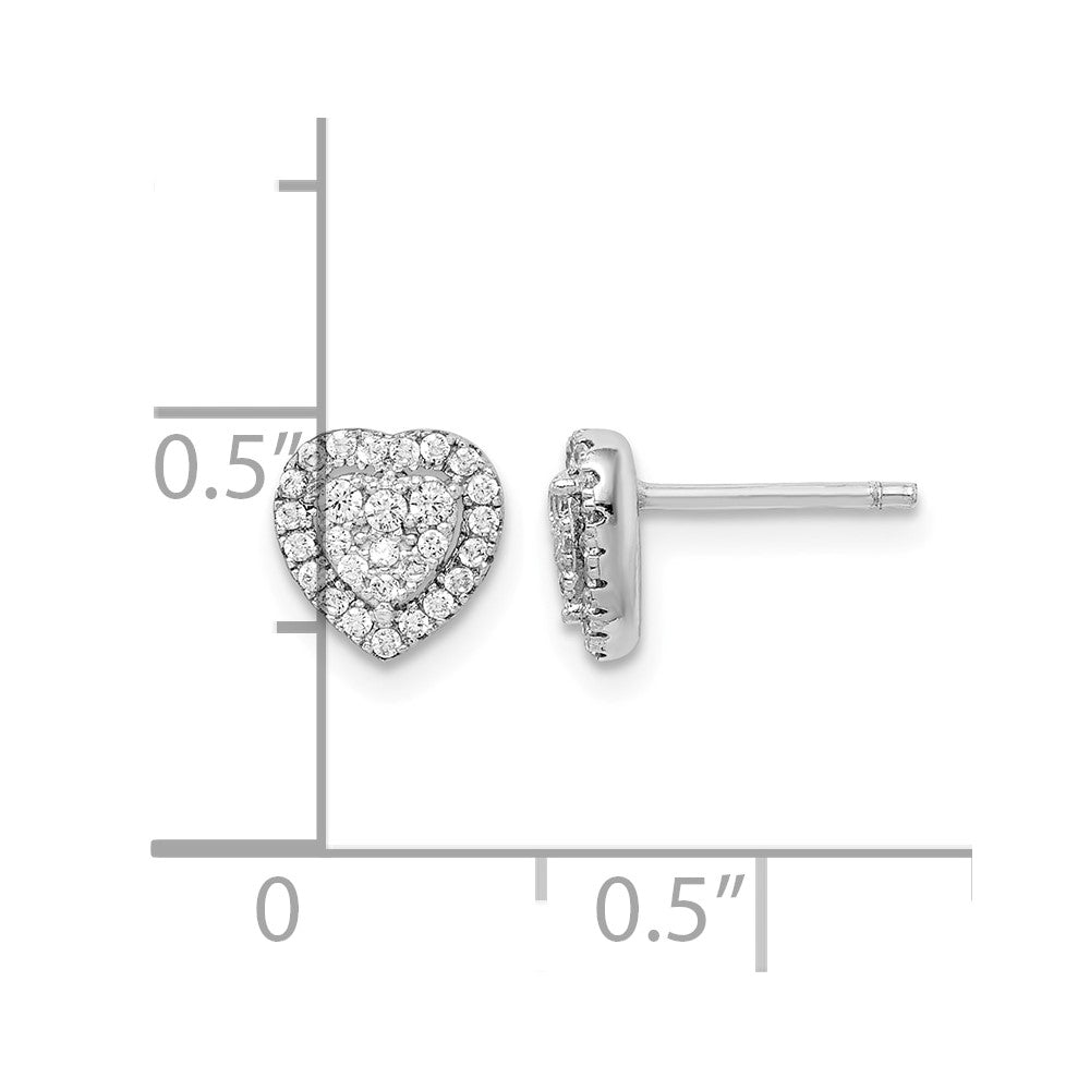 Sterling Silver Rhodium-plated Pave CZ Heart Post Earrings