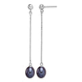 Sterling Silver RH-plated 7-8mm Black FWC Pearl Post Dangle Earrings