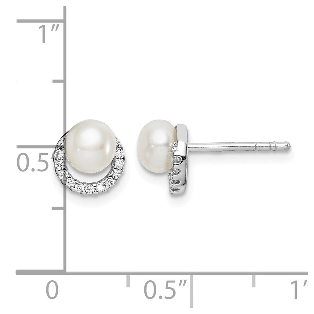 Sterling Silver Rhodium Plated FWC Pearl CZ Post Earrings