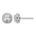 Sterling Silver RH-plated Polished & Textured 5mm CZ Halo Post Earrings