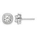 Sterling Silver RH-plated Polished & Textured 6mm CZ Halo Post Earrings