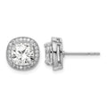 Sterling Silver RH-plated Polished & Textured 7mm CZ Halo Post Earrings