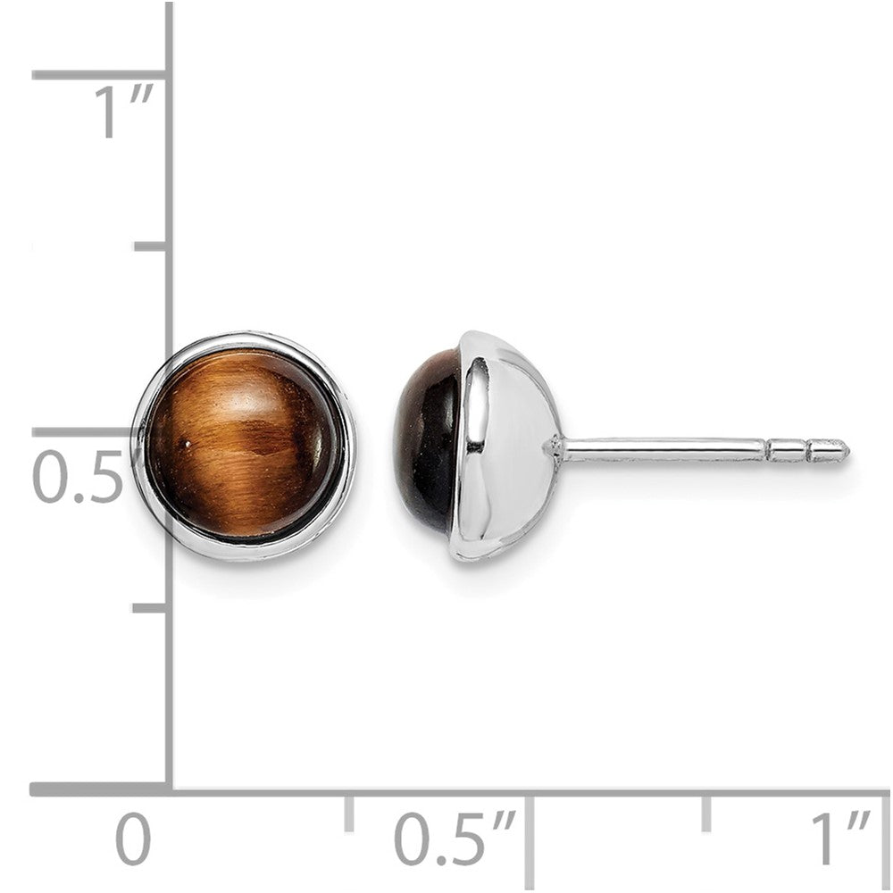 Sterling Silver Rhodium-plated Polished 7mm Tiger's Eye Post Earrings