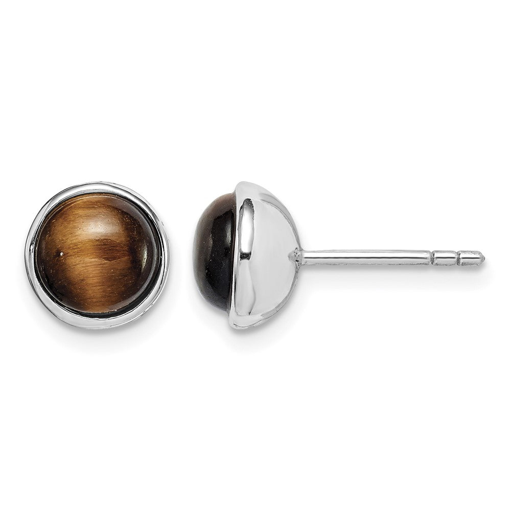 Sterling Silver Rhodium-plated Polished 7mm Tiger's Eye Post Earrings