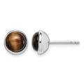 Sterling Silver Rhodium-plated Polished 7mm Tiger's Eye Post Earrings