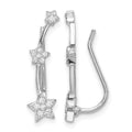 Sterling Silver Rhodium-plated Polished CZ Three Star Ear Climber Earrings