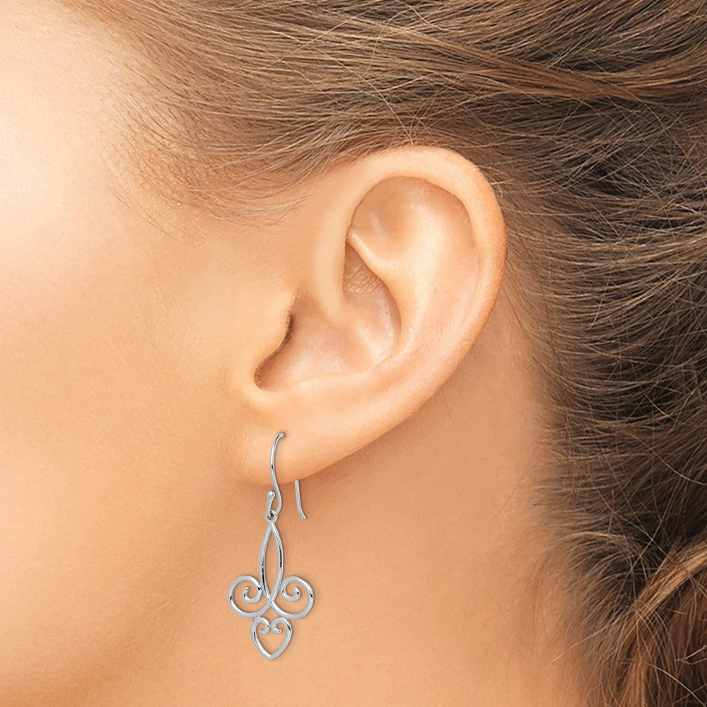 Sterling Silver Rhodium-plated Polished Fleur de Lis Dangle Earrings