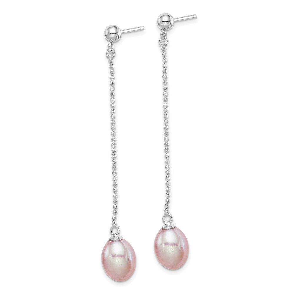 Sterling Silver RH-plated 7-8mm Purple FWC Pearl Post Dangle Earrings