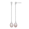 Sterling Silver RH-plated 7-8mm Purple FWC Pearl Post Dangle Earrings