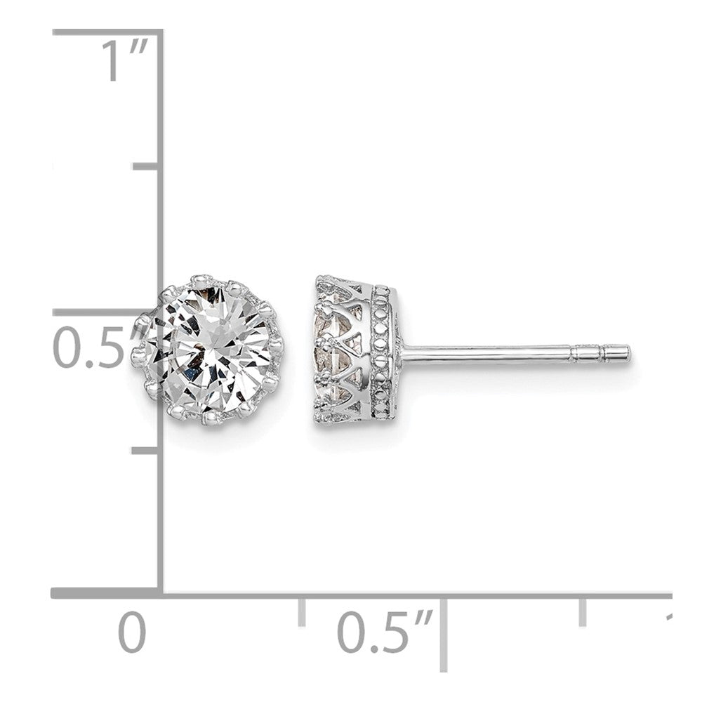 Sterling Silver RH-plated Polished & Textured 6mm Round CZ Stud Earrings