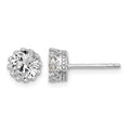 Sterling Silver RH-plated Polished & Textured 6mm Round CZ Stud Earrings