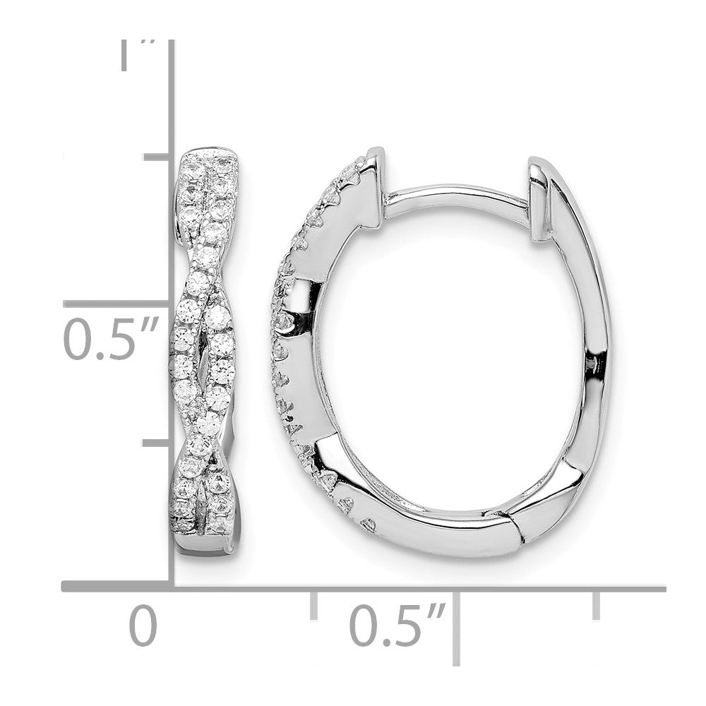 Sterling Silver Rhodium-plated CZ Twisted Oval Hoop Earrings