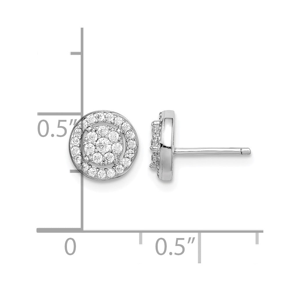 Sterling Silver Rhodium-plated Polished Pavé CZ Halo Circle Post Earrings