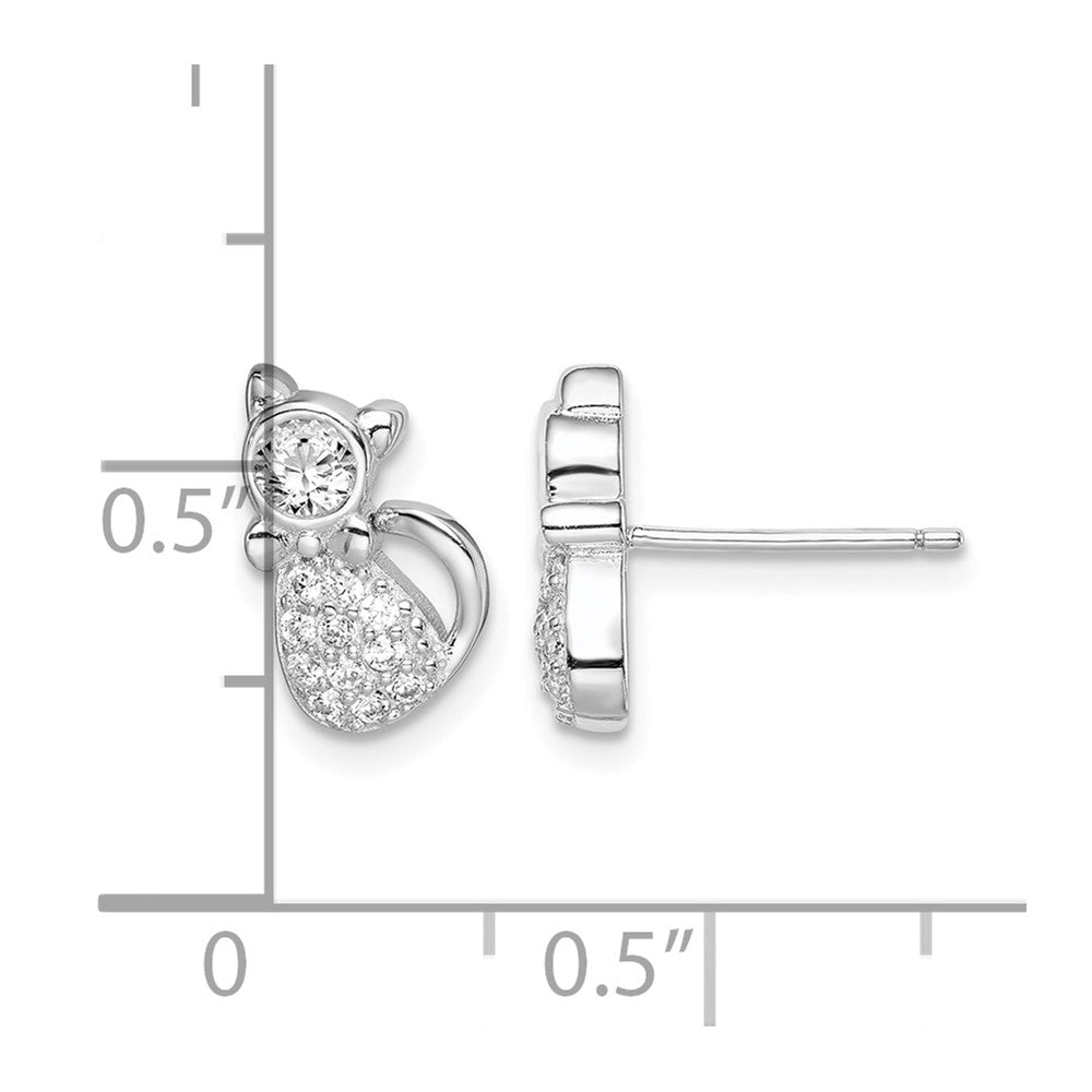 Sterling Silver Rhodium-plated Polished CZ Cat Post Earrings