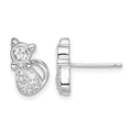 Sterling Silver Rhodium-plated Polished CZ Cat Post Earrings