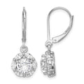 Sterling Silver Rhodium-plated Polished 6mm CZ Halo Leverback Earrings