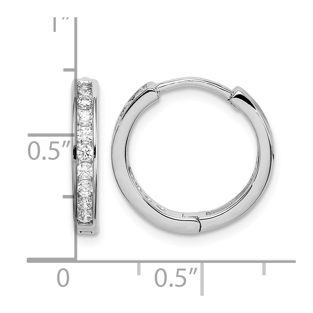 Sterling Silver Rhodium-plated CZ 3x16mm Hinged Hoop Earrings