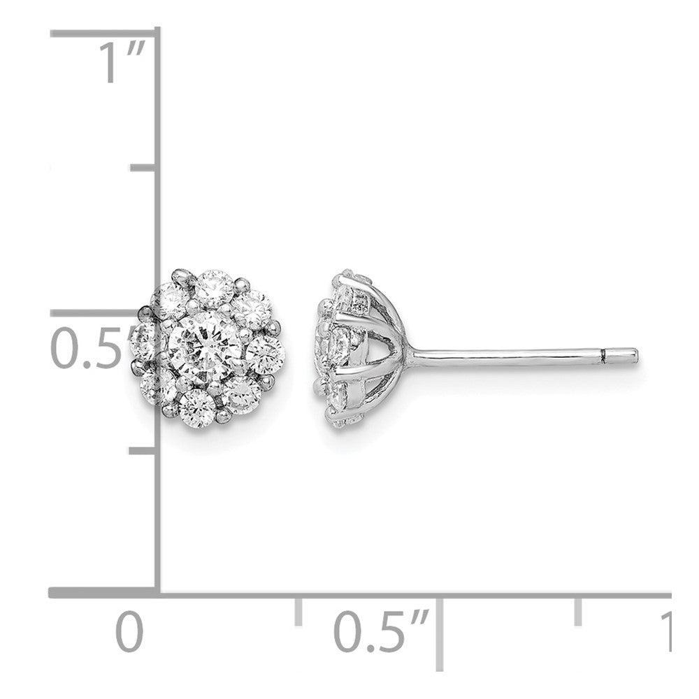 Sterling Silver Rhodium-plated Polished CZ Halo Post Earrings
