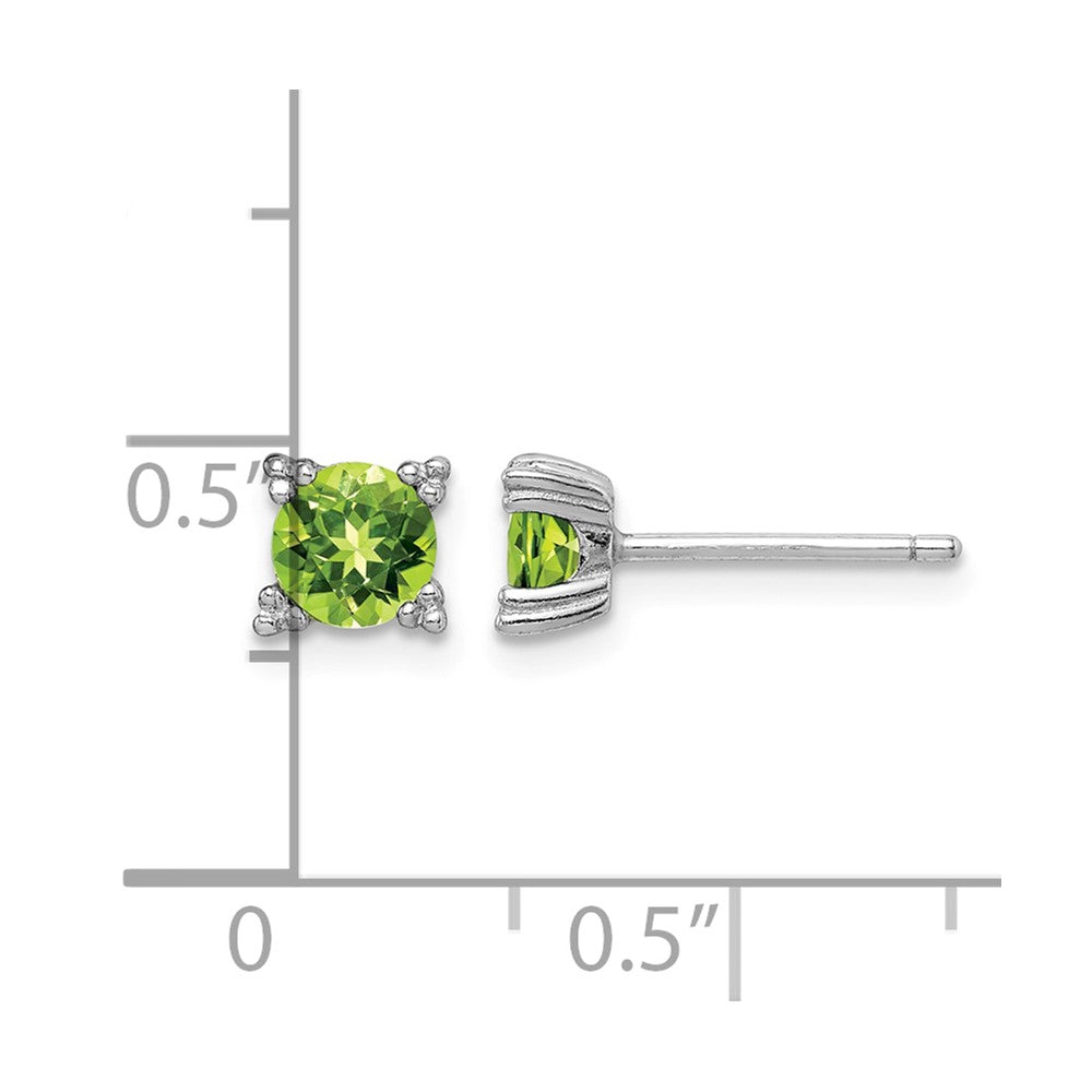 Sterling Silver Rhodium-plated Round 5mm Peridot Post Earrings