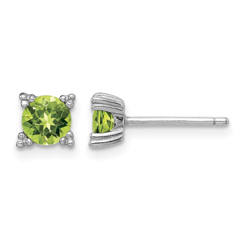 Sterling Silver Rhodium-plated Round 5mm Peridot Post Earrings