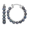 Sterling Silver Rhodium-plated 4-5mm Black FWC Pearl Hoop Earrings