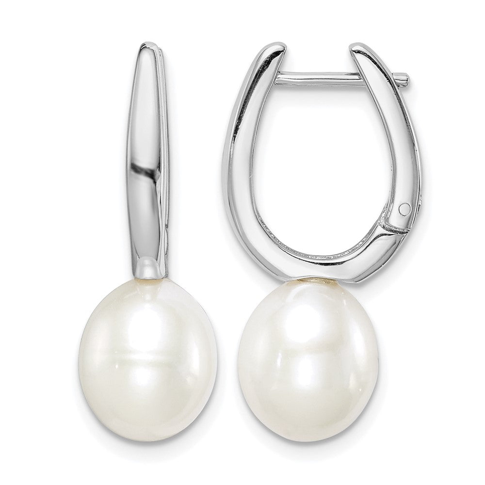 Sterling Silver Rhodium-plated 7-8mm White Rice FWC Pearl Earrings