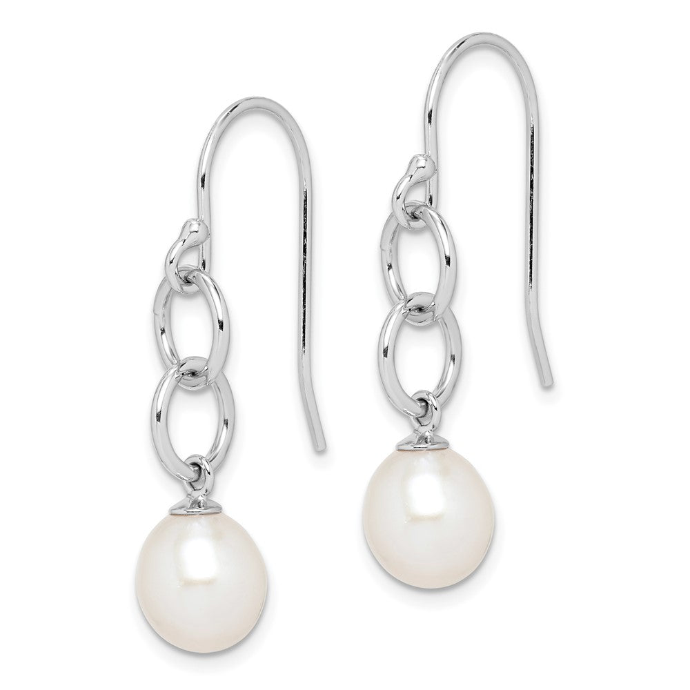 Sterling Silver Rhodium-plated 7-8mm FWC Pearl Circle Dangle Earrings